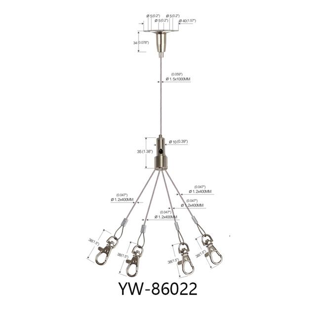 Four Legs With Lobster Clip Αrt Cable Hanging System Brass 1000mm Length YW86022 0