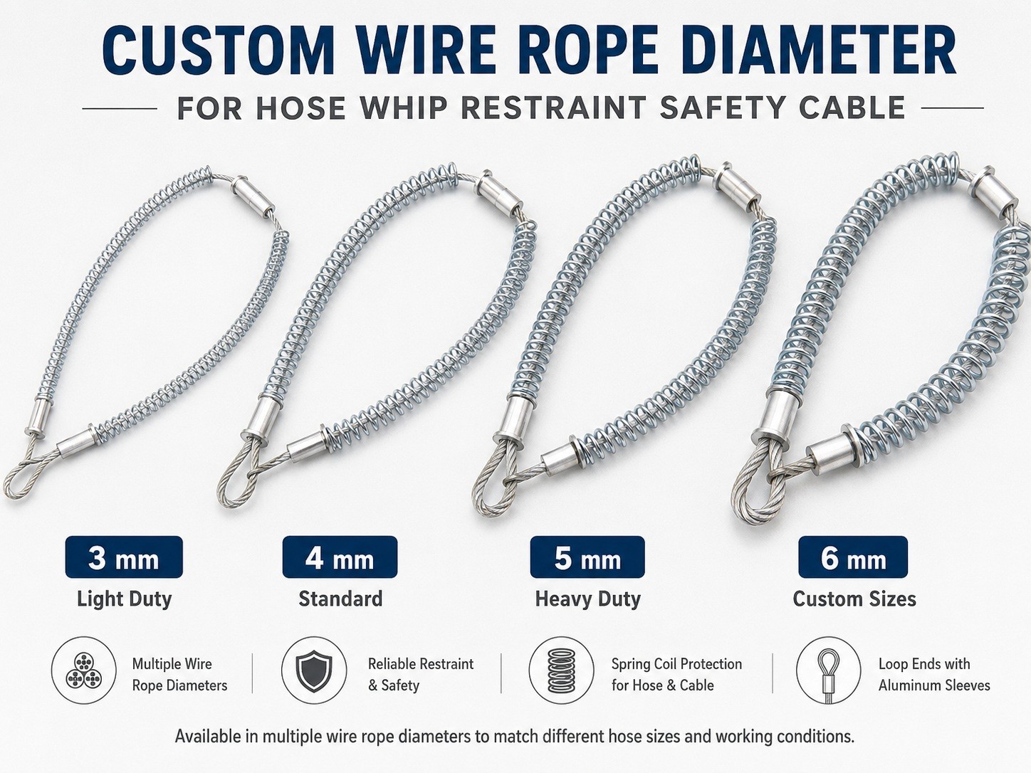 Custom wire rope diameter for hose whip restraint safety cable Custom wire rope diameter for hose whip restraint safety cable