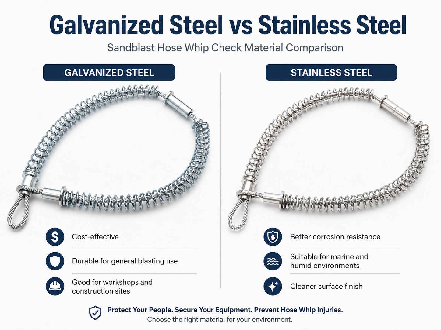Galvanized steel and stainless steel sandblast μάνακας μαστίγιο έλεγχος material comparison Galvanized steel and stainless steel sandblast μάνακας μαστίγιο έλεγχος material comparison